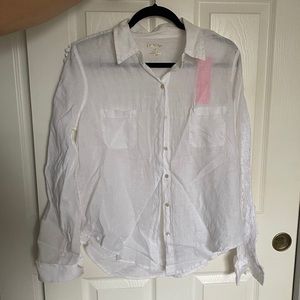 NWT Lilly Pulitzer Sea View Linen Button Down Top in Resort White M